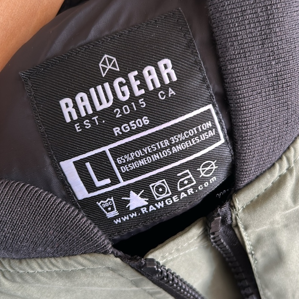 Rawgear Rubber Patch Bomber Jacket Large Olive Gr… - image 6